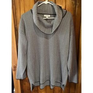 Calvin Klein Cowl Neck Tunic Top Chevron Print Long Sleeve Pullover Size Large